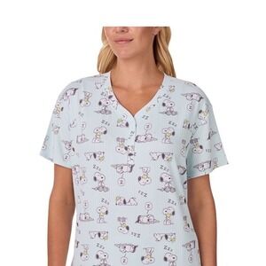 Peanuts Snoopy Pajama Set Women 2X Aqua Blue New 2pc Button Down Sleepwear